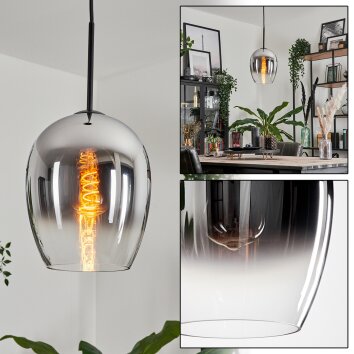Vevino Pendant Light glass 20cm chrome, clear, Smoke-coloured, 1-light source