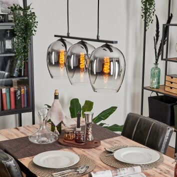 Vevino Pendant Light glass 20cm chrome, clear, Smoke-coloured, 3-light sources