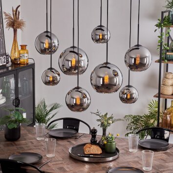 KOYOTO Pendant Light - glass chrome, Smoke-coloured, 8-light sources