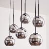 KOYOTO Pendant Light - glass chrome, Smoke-coloured, 6-light sources