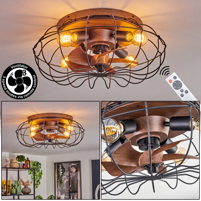 Wemude Ceiling Light brown, black, 4-light sources, Remote control