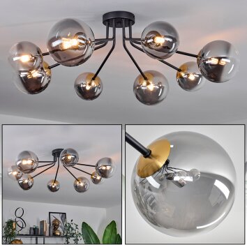 Chehalis Ceiling Light - glass 12 cm, 15 cm gold, black, 8-light sources