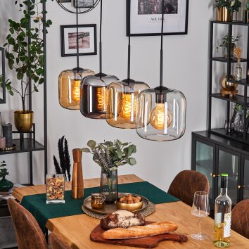 Lauden pendant light Amber, chrome, clear, 4-light sources