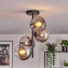 Gastor ceiling light, globe light chrome, clear, Smoke-coloured, 4-light sources