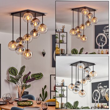 Gastor ceiling light, globe light Amber, clear, Smoke-coloured, 9-light sources