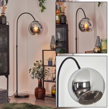 Koyoto globe light, floor lamp, Arch lamps chrome, Smoke-coloured, 1-light source