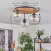 Koyoto ceiling light, globe light 40 cm brown, Wood like finish, black, 3-light sources