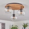Koyoto ceiling light, globe light 40 cm brown, Wood like finish, black, 3-light sources