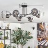 Gastor ceiling light, globe light 80 cm chrome, clear, Smoke-coloured, 6-light sources