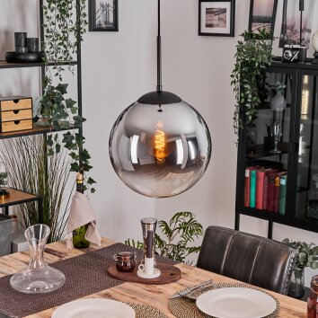 Gastor hanging light, globe light 30 cm chrome, clear, Smoke-coloured, 1-light source