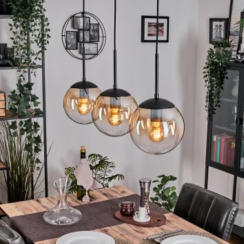 Gastor hanging light, globe light Amber, clear, 3-light sources