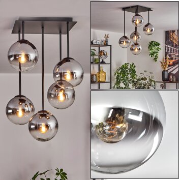 Gastor ceiling light, globe light chrome, clear, Smoke-coloured, 5-light sources