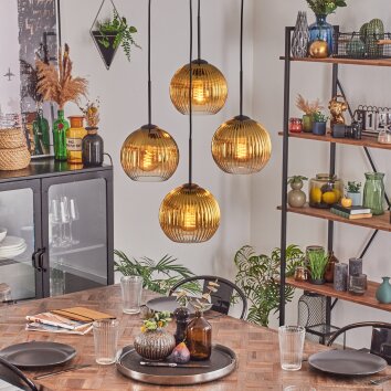 Koyoto hanging light, globe light 35 cm gold, clear, 4-light sources