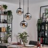 Gastor hanging light, globe light chrome, Smoke-coloured, 3-light sources