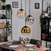 Gastor hanging light, globe light Amber, gold, clear, Smoke-coloured, 3-light sources