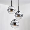 Gastor hanging light, globe light chrome, clear, Smoke-coloured, 3-light sources