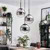 Gastor hanging light, globe light chrome, clear, Smoke-coloured, 3-light sources