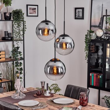 Gastor hanging light, globe light chrome, clear, Smoke-coloured, 3-light sources
