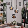 Gastor hanging light, globe light chrome, Smoke-coloured, 3-light sources