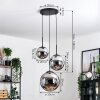 Gastor hanging light, globe light chrome, Smoke-coloured, 3-light sources