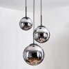 Gastor hanging light, globe light chrome, Smoke-coloured, 3-light sources
