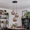 Gastor hanging light, globe light 30 cm chrome, Smoke-coloured, 3-light sources