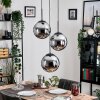 Gastor hanging light, globe light 30 cm chrome, Smoke-coloured, 3-light sources