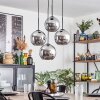 Koyoto hanging light, globe light chrome, Smoke-coloured, 4-light sources