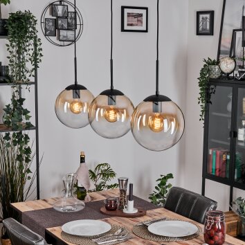 Gastor hanging light, globe light, pendant light Amber, clear, 3-light sources
