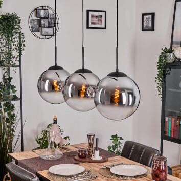 Gastor hanging light, globe light, pendant light chrome, clear, Smoke-coloured, 3-light sources