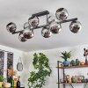 Gastor ceiling light, globe light chrome, Smoke-coloured, 10-light sources