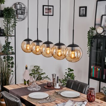 Gastor hanging light, globe light, pendant light Amber, 5-light sources