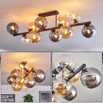 Gastor ceiling light, globe light Amber, clear, Smoke-coloured, 10-light sources