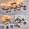 Gastor ceiling light, globe light chrome, clear, Smoke-coloured, 10-light sources