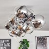 Gastor ceiling light, globe light chrome, clear, Smoke-coloured, 10-light sources