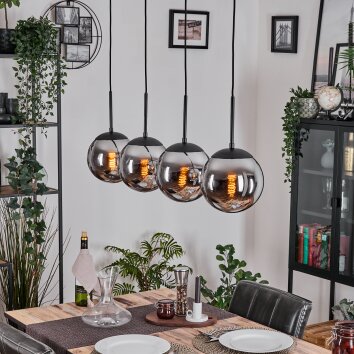 Gastor hanging light, globe light, pendant light chrome, Smoke-coloured, 4-light sources