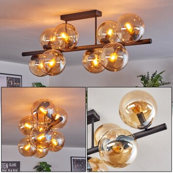 Gastor ceiling light, globe light Amber, 8-light sources