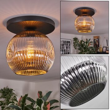 Ripoll ceiling light, globe light chrome, Smoke-coloured, 1-light source
