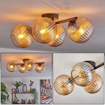 Koyoto ceiling light, globe light Amber, 4-light sources