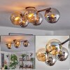Gastor ceiling light, globe light Amber, chrome, Smoke-coloured, 5-light sources