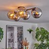 Gastor ceiling light, globe light Amber, chrome, Smoke-coloured, 5-light sources