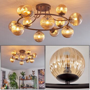 Chehalis ceiling light, globe light Amber, 12-light sources