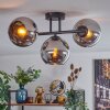 Koyoto ceiling light, globe light chrome, Smoke-coloured, 3-light sources