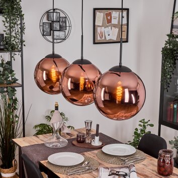 Gastor hanging light, globe light, pendant light coppery, 3-light sources