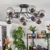 Chehalis ceiling light, globe light 76 cm chrome, Smoke-coloured, 12-light sources