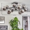 Chehalis ceiling light, globe light 76 cm chrome, Smoke-coloured, 12-light sources