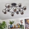 Chehalis ceiling light, globe light 76 cm chrome, Smoke-coloured, 12-light sources