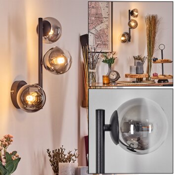 Chehalis globe light, wall light 23 cm chrome, clear, Smoke-coloured, 3-light sources