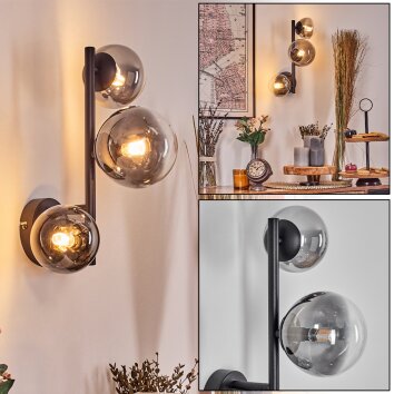 Chehalis globe light, wall light 23 cm chrome, clear, Smoke-coloured, 3-light sources