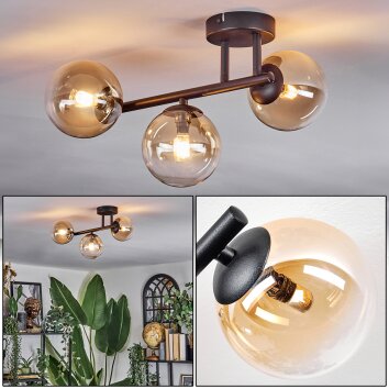 Chehalis ceiling light, globe light Amber, clear, 3-light sources